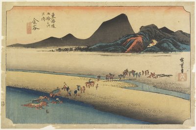 Orilla Distante del Río O_i, Kanaya, c. 1833 de Utagawa Hiroshige