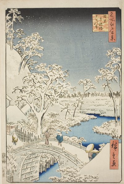 Puente de tambor y colina Yuhi en Meguro (Meguro Taikobashi Yuhi-no-oka), de la serie "Cien vistas famosas de Edo (Meisho Edo hyakkei)" de Utagawa Hiroshige