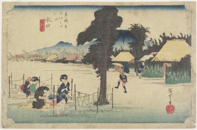 Secado de virutas de calabaza, Minakuchi, c. 1833 de Utagawa Hiroshige