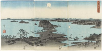 Ocho vistas de Kanazawa en la provincia de Musashi por la noche, julio de 1857 de Utagawa Hiroshige