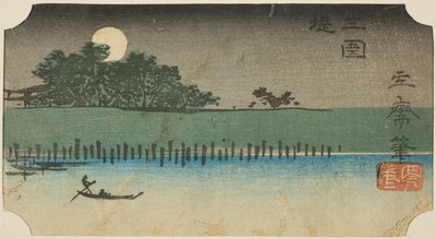 Terraplén en Mimeguri (Mimeguri tsutsumi), sección de una hoja de la serie "Recortes de Lugares Famosos en Edo (Harimaze Koto meisho)" de Utagawa Hiroshige