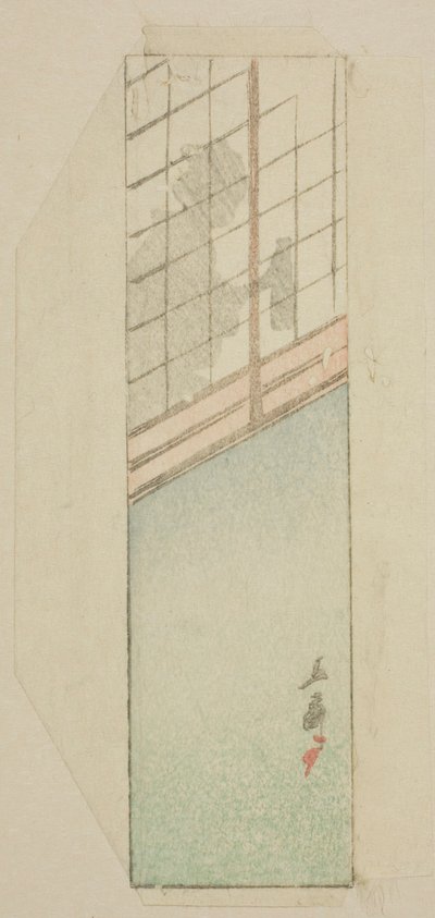 Sobre de mujer detrás de pantallas deslizantes de Utagawa Hiroshige