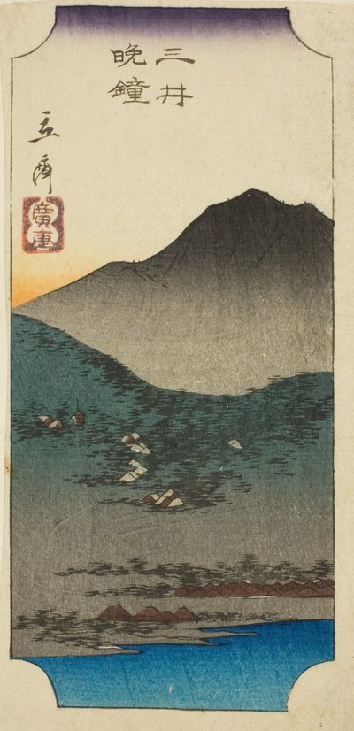 Campanas vespertinas en Mii (Mii bansho), sección de una hoja de la serie "Ocho vistas de Omi (Omi hakkei)" de Utagawa Hiroshige