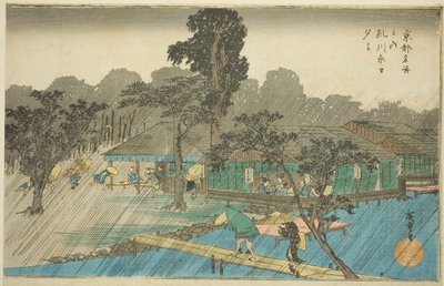 Lluvia vespertina en la orilla del río Tadasu (Tadasugawara no yudachi), de la serie "Lugares famosos en Kioto (Kyoto meisho no uchi)" de Utagawa Hiroshige