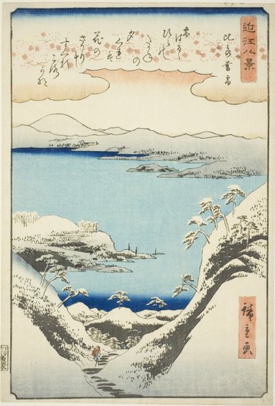Nieve vespertina en Hira, de la serie "Ocho vistas de Omi" de Utagawa Hiroshige