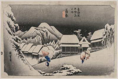 Evening Snow at Kambara (number sixteen of the series Fifty-three Stations of the Tokaido) de Utagawa Hiroshige