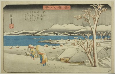 Nieve vespertina en Uchikawa (Uchikawa bosetsu), de la serie "Ocho vistas de Kanazawa (Kanazawa hakkei)" de Utagawa Hiroshige