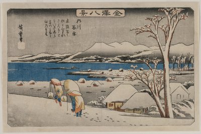 Nieve Vespertina en Uchikawa, de la serie Ocho Vistas de Kanazawa de Utagawa Hiroshige