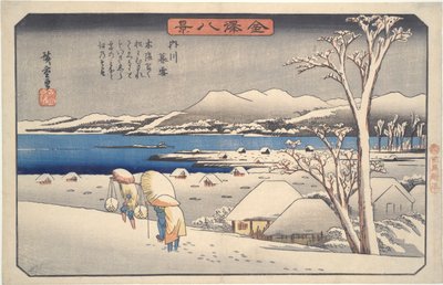 Nieve vespertina en el Uchikawa: Las ocho vistas de Kanazawa de Utagawa Hiroshige