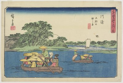 Ferry en Rokugo_, Kawasaki, 1841-1842 de Utagawa Hiroshige