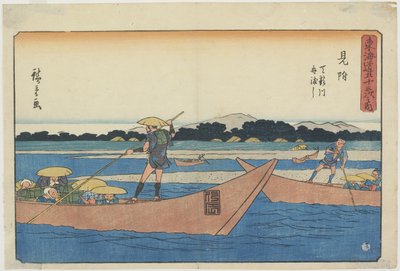 Ferry en el Río Tenryu en Mitsuke, 1841-1842 de Utagawa Hiroshige