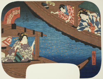 Fuegos artificiales en Ryogoku (Ryogoku hanabi), de la serie "Reflejos en el agua en lugares famosos de Edo (Edo meisho mizu no omokage)" de Utagawa Hiroshige
