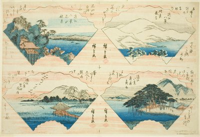 Cuatro vistas de la serie Ocho vistas de Omi (Omi Hakkei) de Utagawa Hiroshige