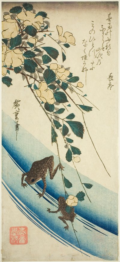 Ranas y rosa amarilla de Utagawa Hiroshige