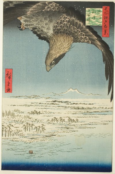 Fukagawa Susaki y Jumantsubo (Fukagawa Susaki Jumantsubo), de la serie "Cien vistas famosas de Edo (Meisho Edo hyakkei)" de Utagawa Hiroshige