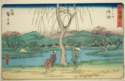 Goyu: Llanura de Motono a lo largo del Camino Antiguo (Kokaido Motonogahara)—No. 36, de la serie "Cincuenta y tres estaciones del Tokaido (Tokaido gojusan tsugi)," también conocida como el Reisho Tokaido de Utagawa Hiroshige