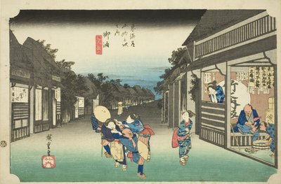 Goyu: Mujeres deteniendo viajeros, de la serie "Cincuenta y tres estaciones del Tokaido" de Utagawa Hiroshige