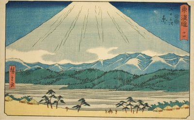 Hara—No. 14, de la serie "Cincuenta y Tres Estaciones del Tokaido (Tokaido gojusan tsugi)," también conocido como el Reisho Tokaido de Utagawa Hiroshige