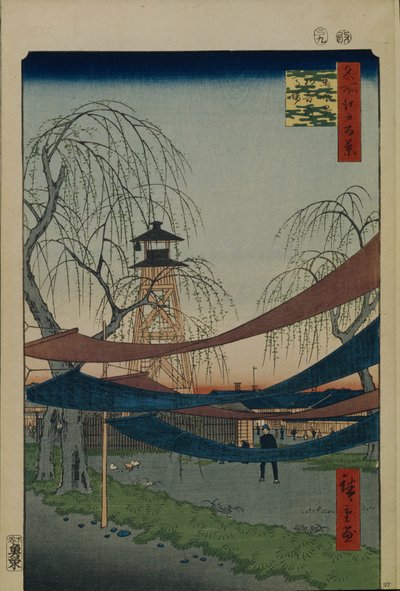 Campo de equitación Hatsune en Bakuro-cho Cien vistas famosas de Edo, 1856-1858 de Utagawa Hiroshige