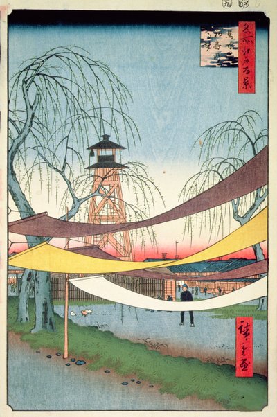 Campos de Equitación de Hatsune, Bakuro-cho, No.6 de Cien Vistas de Edo, 1857 de Utagawa Hiroshige