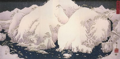 Hiroshige, Un río entre montañas nevadas de Utagawa Hiroshige