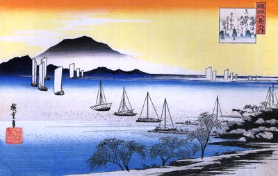 Hiroshige Barcos en un lago de Utagawa Hiroshige