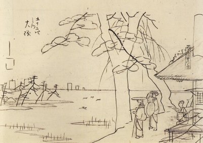 Hiroshige, Gente mirando al agua de Utagawa Hiroshige