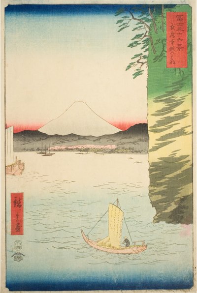 Honmoku en la Provincia de Musashi (Musashi Honmoku no hana), de la serie "Treinta y Seis Vistas del Monte Fuji (Fuji sanjurokkei)" de Utagawa Hiroshige