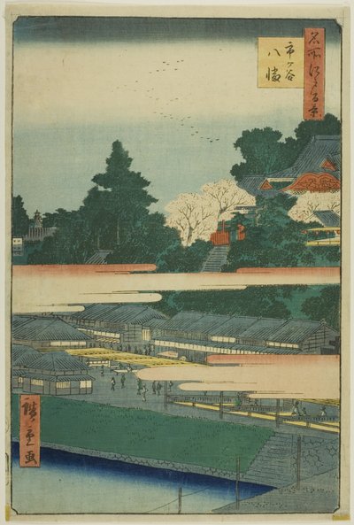 Santuario de Ichigaya Hachiman (Ichigaya Hachiman), de la serie "Cien vistas famosas de Edo (Meisho Edo hyakkei)" de Utagawa Hiroshige
