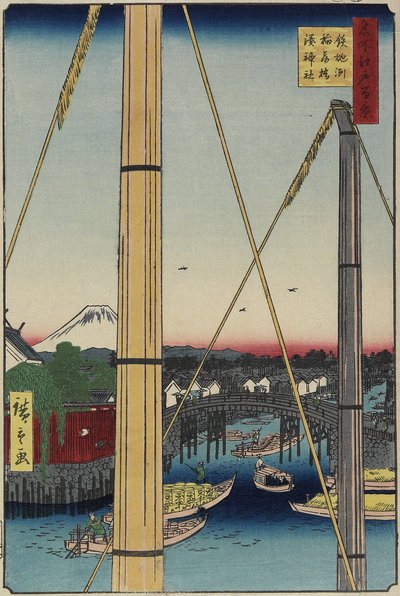Puente Inari y Santuario Minato, Teppo_zu, marzo de 1857 de Utagawa Hiroshige