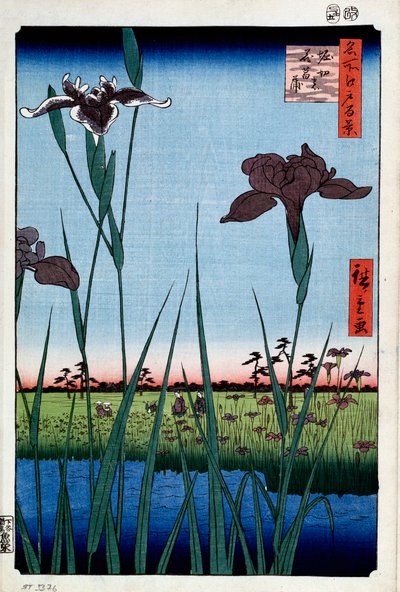 Iris en Horikiri Cien Vistas Famosas de Edo, 1856-1858 de Utagawa Hiroshige