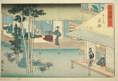 Ishibe—No. 52, de la serie "Cincuenta y tres estaciones del Tokaido," también conocida como el Reisho Tokaido de Utagawa Hiroshige