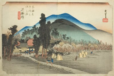 Ishiyakushi: Templo Ishiyakushi (Ishiyakushi, Ishiyakushiji), de la serie "Cincuenta y Tres Estaciones del Tokaido (Tokaido gojusan tsugi no uchi)," también conocida como el Hoeido Tokaido de Utagawa Hiroshige