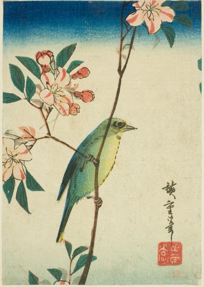Ojo blanco japonés en rama floreciente de Utagawa Hiroshige