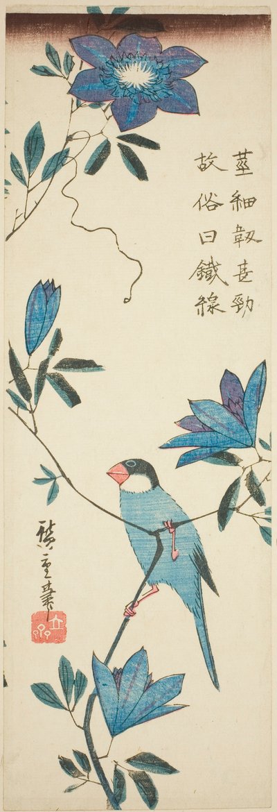 Gorrión de Java y clemátide de Utagawa Hiroshige