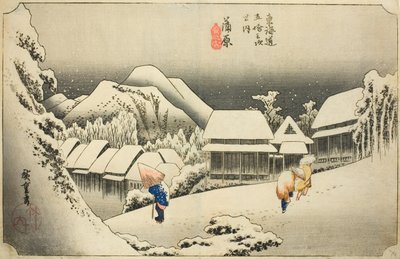 Kanbara: Nieve Nocturna (Kanbara, yoru no yuki), de la serie "Cincuenta y Tres Estaciones del Tokaido (Tokaido gojusan tsugi no uchi)," también conocida como el Tokaido Hoeido de Utagawa Hiroshige