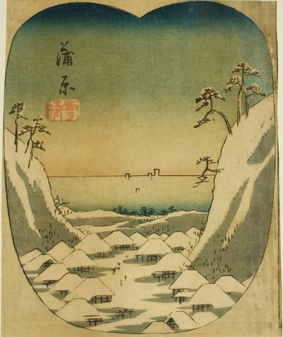 Kanbara, sección de la hoja no. 4 de la serie "Recortes de las Cincuenta y Tres Estaciones (Gojusan tsugi harimaze)" de Utagawa Hiroshige