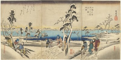 Koto meisho Sumida-gawa yuki-mi no zu san-mai tsuzuki de Utagawa Hiroshige