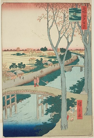 Terraplén de Koume (Koumezutsumi), nº 104 de la serie "Cien vistas famosas de Edo (Meisho Edo hyakkei)". de Utagawa Hiroshige
