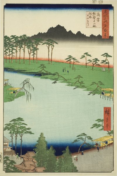 Santuario Kumano Junisha en Tsunohazu, conocido popularmente como Juniso, de la serie "Cien Vistas Famosas de Edo" de Utagawa Hiroshige