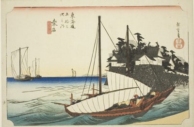 Kuwana: El desembarco del cruce del ferry Shichiri, de la serie "Cincuenta y tres estaciones del Tokaido" de Utagawa Hiroshige