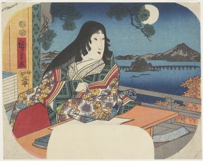 Lady Murasaki en el templo Ishiyamadera, 1847-1848 de Utagawa Hiroshige