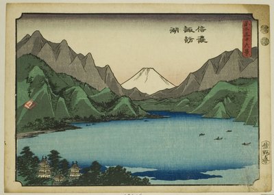 Lago Suwa en la provincia de Shinano (Shinano Suwako), de la serie "Treinta y seis vistas del monte Fuji (Fuji sanjurokkei)" de Utagawa Hiroshige