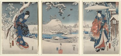 amantes en un paisaje de invierno de Utagawa Hiroshige