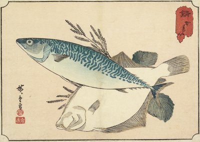 Caballa y halibut, principios del siglo XIX de Utagawa Hiroshige