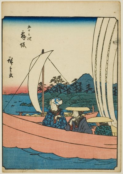 Maisaka, de la serie "Cincuenta y tres estaciones [del Tokaido] (Gojusan tsugi)," también conocido como el Tokaido de figuras (Jinbutsu Tokaido) de Utagawa Hiroshige