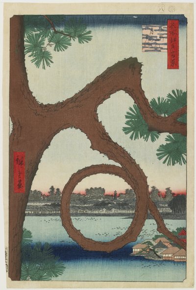 Pino de la Luna, Recintos del Templo Ueno, agosto 1857 de Utagawa Hiroshige