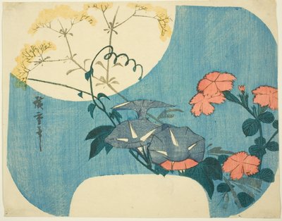Glorias de la mañana, claveles y flor de doncella, de la serie "Siete flores de otoño a la luz de la luna" de Utagawa Hiroshige