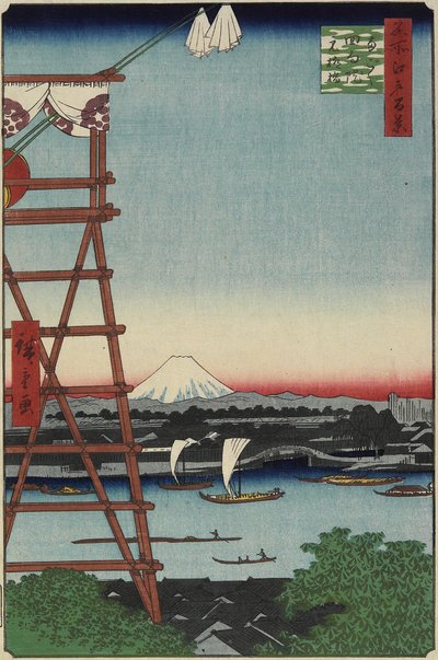 Puente Motoyanagi y Templo Eko_in en Ryo_goku, mayo 1857 de Utagawa Hiroshige