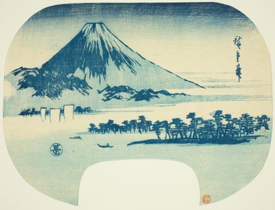 Monte Fuji elevándose más allá de la playa de Miho de Utagawa Hiroshige